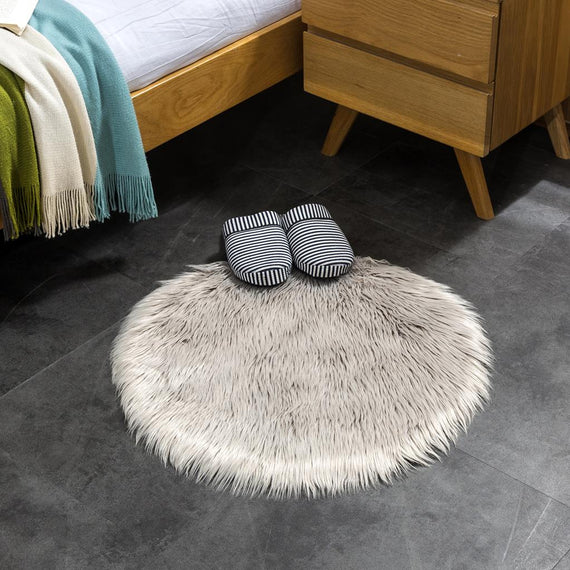 Lammfell Kunstfell Teppich Vorleger | Grau - Rund